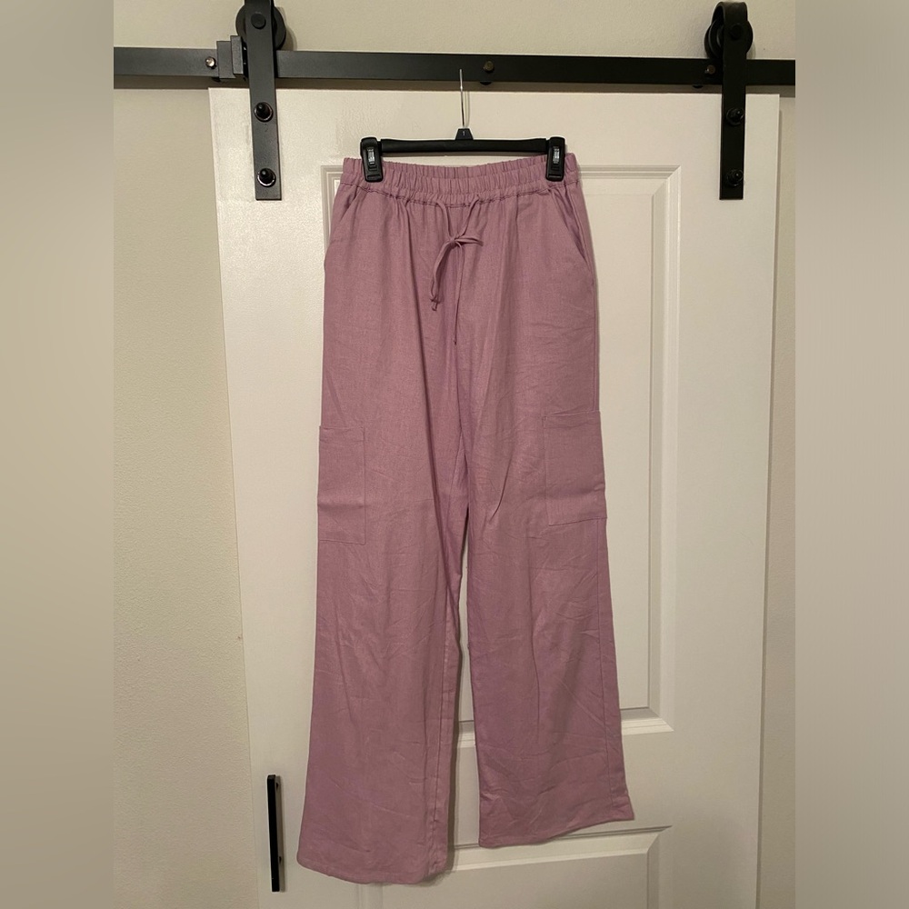 Purple linen cargos with drawstring